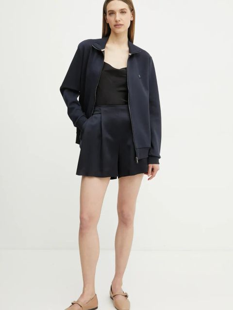 BOSS szorty damskie kolor granatowy gładkie high waist 50537474