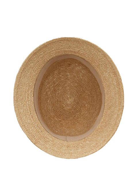 Saint Laurent logo-plaque straw bucket hat - Neutrals