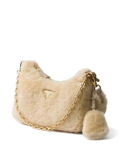Prada mini Re-Edition shearling shoulder bag - Neutrals