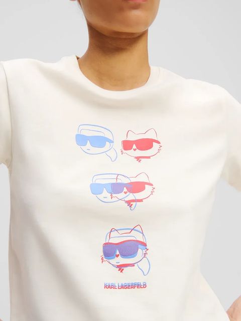 Karl Lagerfeld t-shirt bawełniany IKON damski kolor beżowy A2W17112