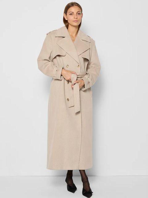 Bizuu płaszcz CHIANTE damski kolor beżowy przejściowy dwurzędowy CHIANTE_BEZOWY_AW24