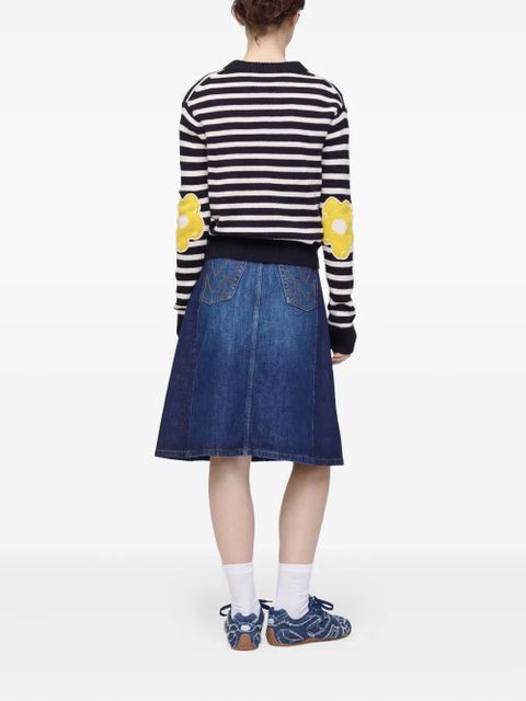 Marc Jacobs striped-pattern flower-embellished sweater - Black