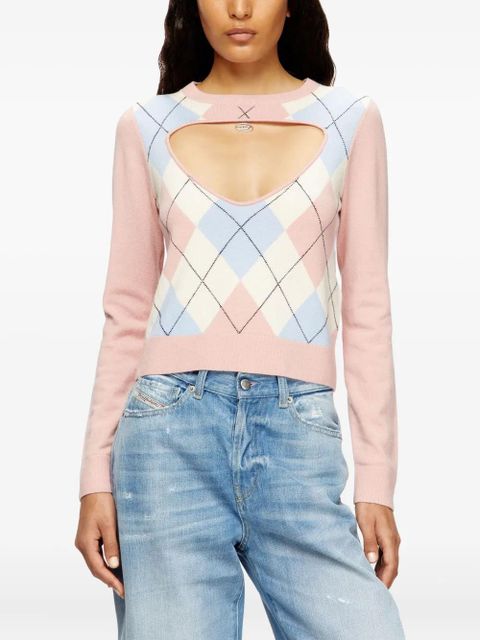 Diesel Romko cut-out argyle-pattern sweater - Pink - zdjęcie produktu nr 2
