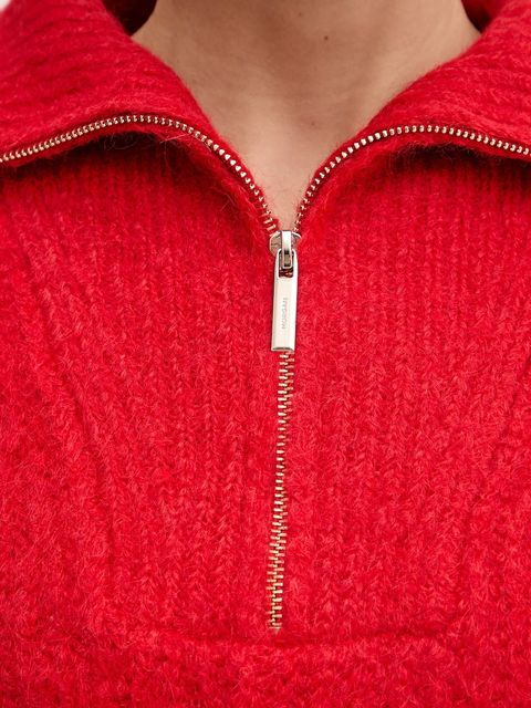 Morgan sweter damski kolor czerwony ciepły z półgolfem MFLAMI