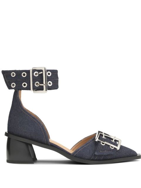 GANNI buckle-detail 50mm denim pumps - Blue