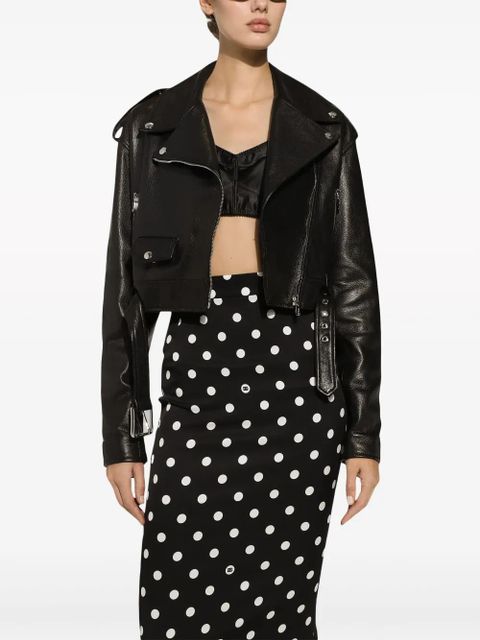 Dolce & Gabbana cropped leather biker jacket - Black