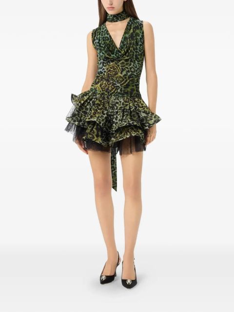 Blumarine ruffled animal-print mini skirt - Green - zdjęcie produktu nr 2