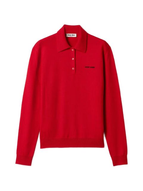 Miu Miu logo-detail long-sleeves polo shirt - Red - zdjęcie produktu nr 1