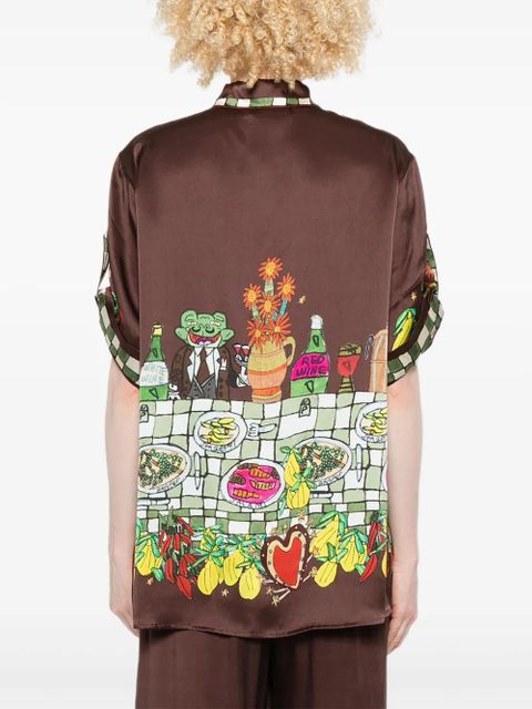 ALEMAIS Fredo illustration-print short-sleeve shirt - Brown