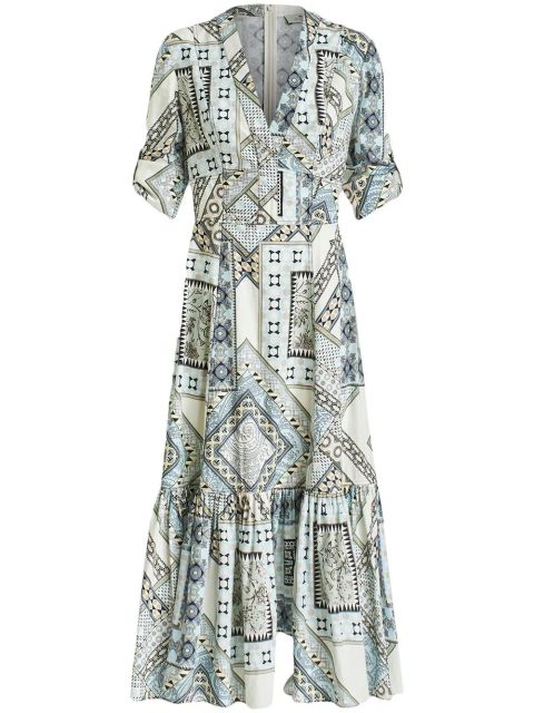 ETRO paisley-print patchwork flared dress - Blue