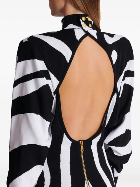 Balmain zebra-intarsia high-neck midi dress - Black