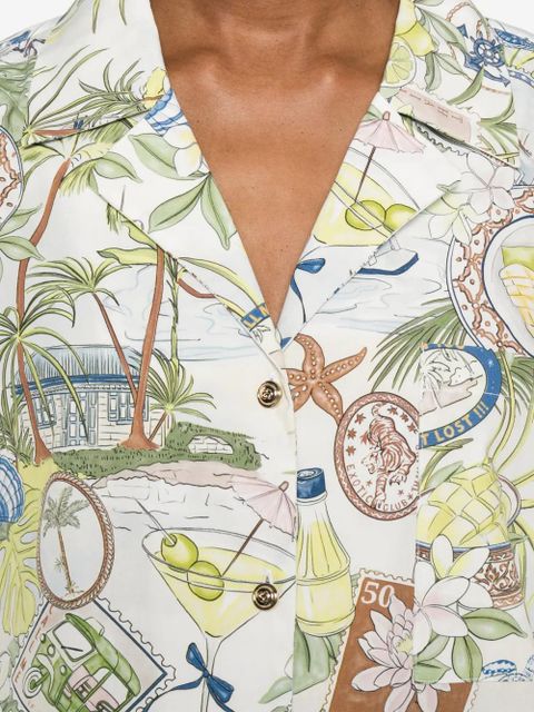 Maje postcard-print short-sleeve shirt - Green