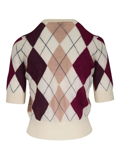 KHAITE argyle-pattern short-sleeves top - Neutrals - zdjęcie produktu nr 2