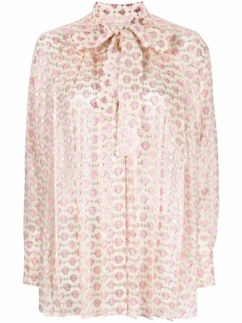 Golden Goose pussy-bow collar jacquard blouse - Neutrals - zdjęcie produktu nr 1