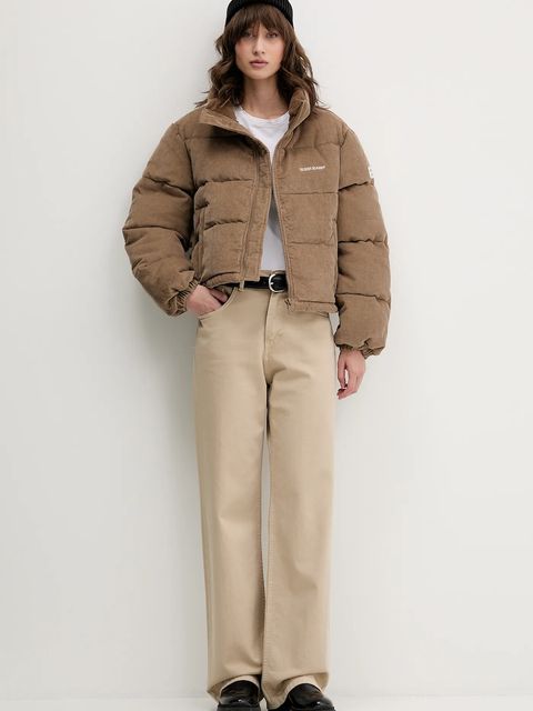 Guess Jeans kurtka sztruksowa kolor beżowy zimowa W5BL17 W2061