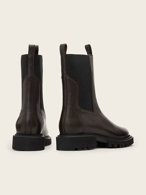 AllSaints sztyblety skórzane HALLIE BOOT damskie kolor brązowy na płaskim obcasie W115FB