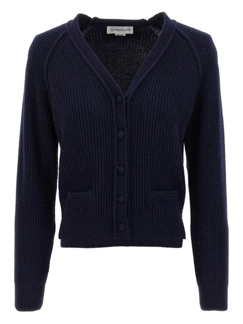 Victoria Beckham stepped-hem ribbed cardigan - Blue - zdjęcie produktu nr 1