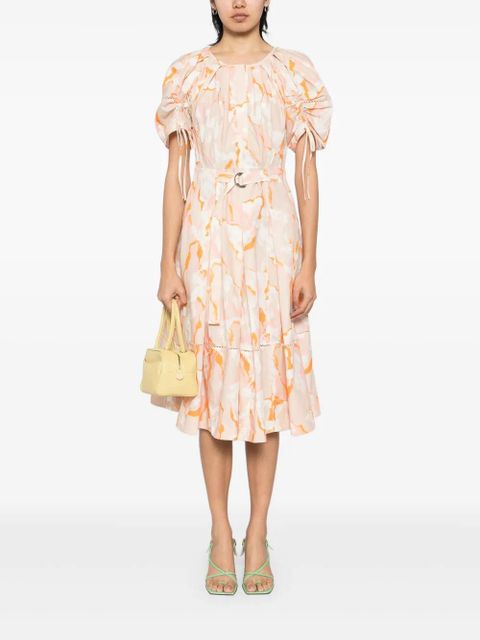 3.1 Phillip Lim abstract-print gathered-sleeves dress - Neutrals