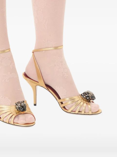 Valentino Garavani 85mm Panthea feline-head strap sandals - Gold