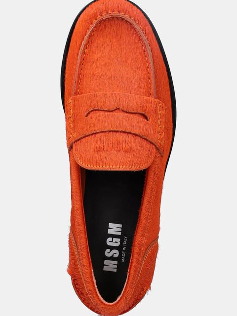 MSGM mokasyny skórzane damskie kolor pomarańczowy na płaskim obcasie 3941MDS153 995