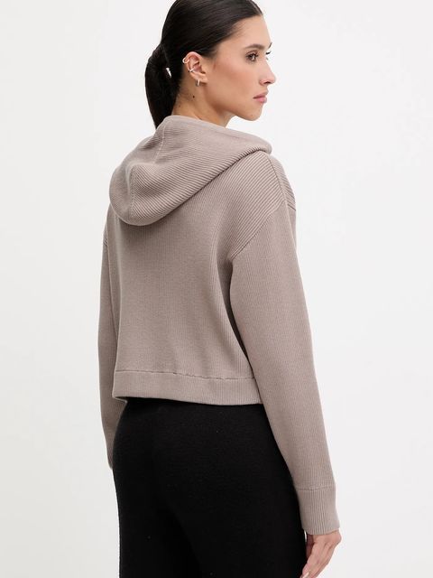 Guess bluza z domieszką wełny FLAMINIA kolor beżowy z kapturem gładka V5BR05 Z3JD2