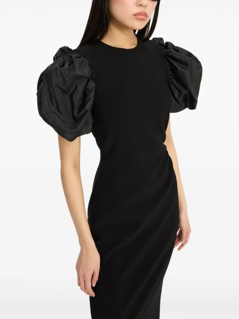 ROTATE BIRGER CHRISTENSEN draped puff-sleeve midi dress - Black