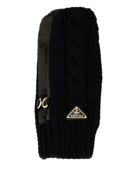Prada enamel-triangle logo gloves - Black - zdjęcie produktu nr 1