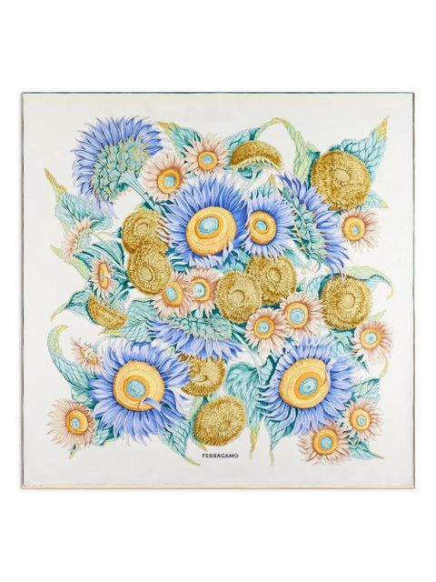 Ferragamo Sunflower-print silk scarf - White - zdjęcie produktu nr 1
