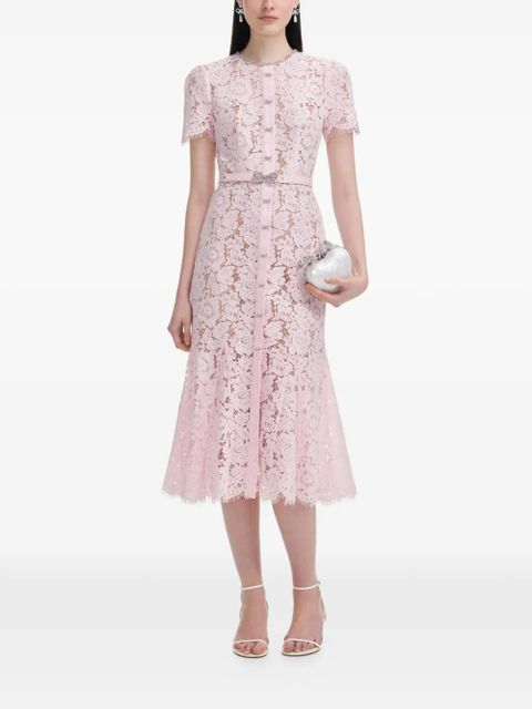 Self-Portrait lace bow-embellished midi dress - Pink