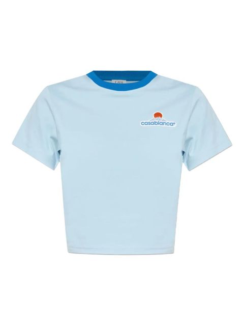 Casablanca Montagne contrasting-trim cropped T-shirt - Blue - zdjęcie produktu nr 1