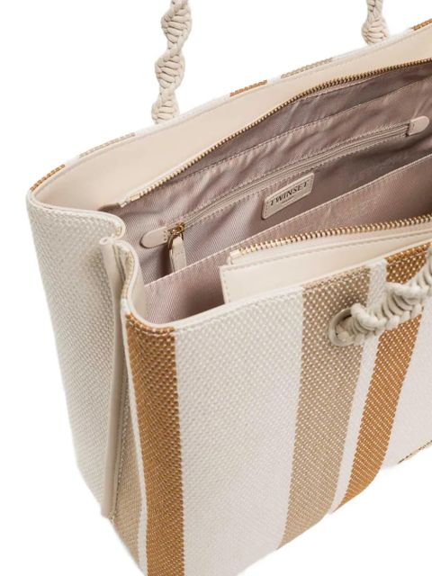 TWINSET striped twisted handle tote bag - Neutrals