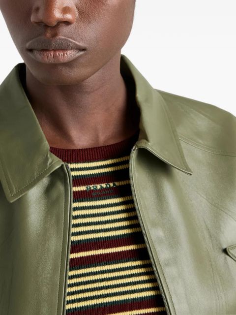 Prada short-sleeved striped cotton sweater - Green