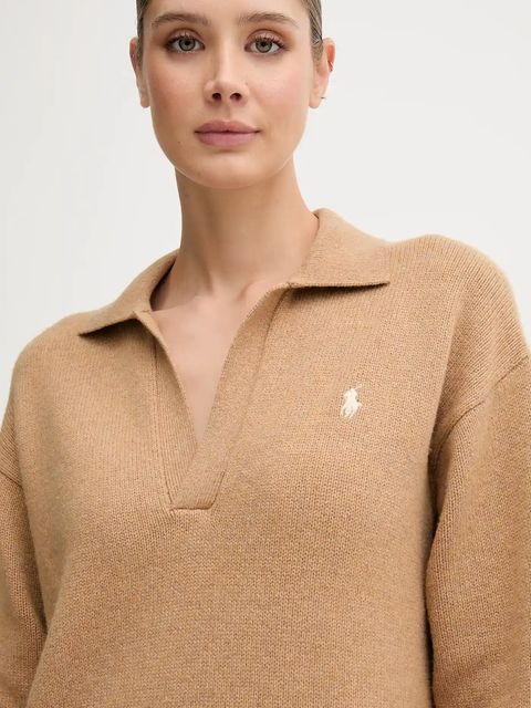 Polo Ralph Lauren sukienka z wełną kolor beżowy mini oversize 211A91143