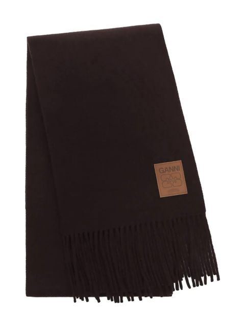 GANNI fringed logo-patch scarf - Black - zdjęcie produktu nr 1
