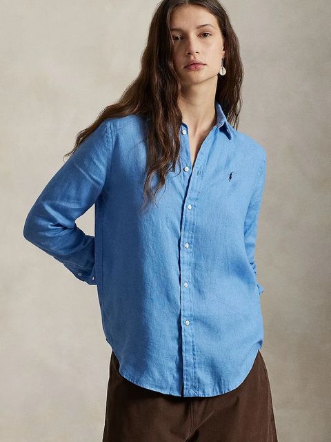 Polo Ralph Lauren koszula lniana kolor niebieski relaxed z kołnierzykiem klasycznym 211970730 - zdjęcie produktu nr 1