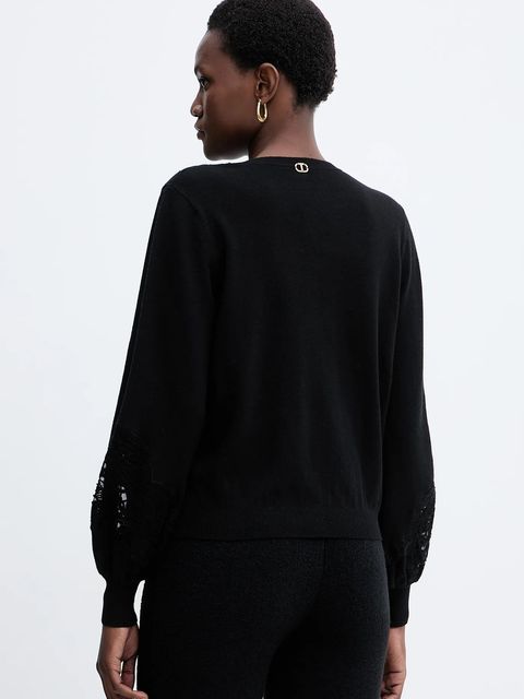 Twinset sweter z domieszką wełny damski kolor czarny 252TT3440