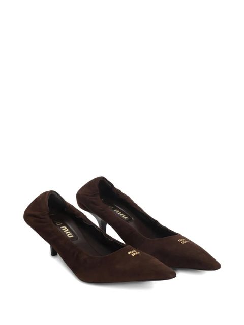 Miu Miu 55mm Ruches kitten-heel pointed-toe pumps - Brown - zdjęcie produktu nr 2