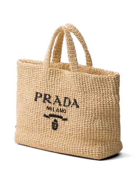 Prada logo-embroidered crochet tote bag - Neutrals