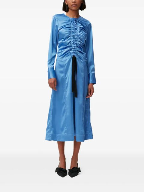 GANNI ruched-detail satin midi dress - Blue - zdjęcie produktu nr 2