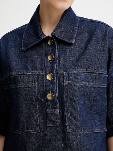 Sessun bluzka jeansowa damska kolor niebieski gładka 25110014