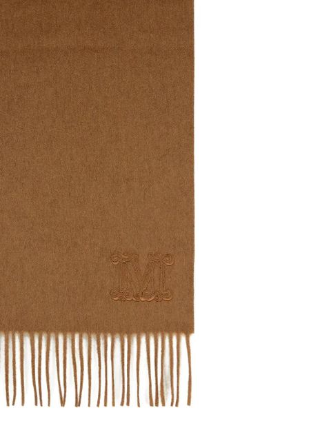 Max Mara embroidered-monogram fringe scarf - Brown