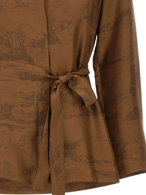 Max Mara Abituro landscape-print V-neck shirt - Brown