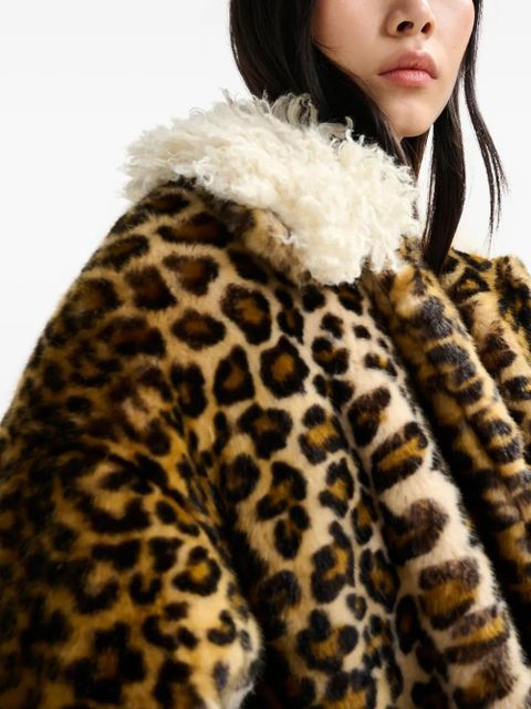 Essentiel Antwerp leopard-print contrast-collar coat - Brown