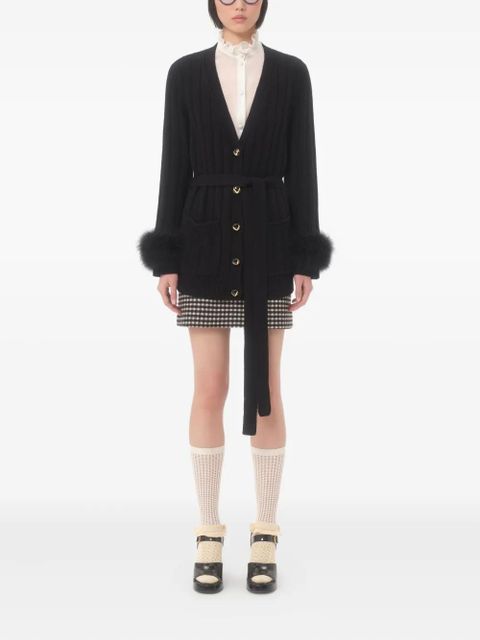Valentino Garavani feather-cuff ribbed cardigan - Black - zdjęcie produktu nr 2