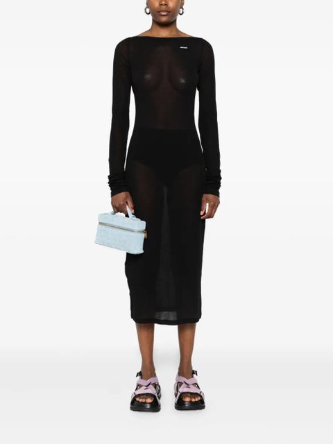 Miu Miu logo-patch midi dress - Black - zdjęcie produktu nr 2