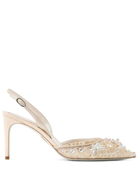 René Caovilla 80mm crystal-embellished lace pumps - Neutrals - zdjęcie produktu nr 1