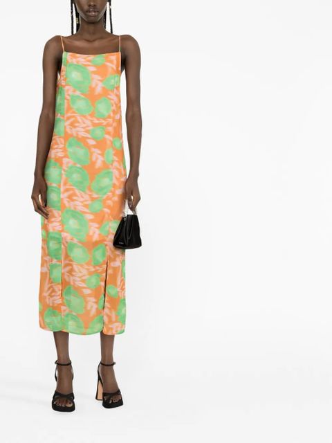 GANNI floral-print slip dress - Orange