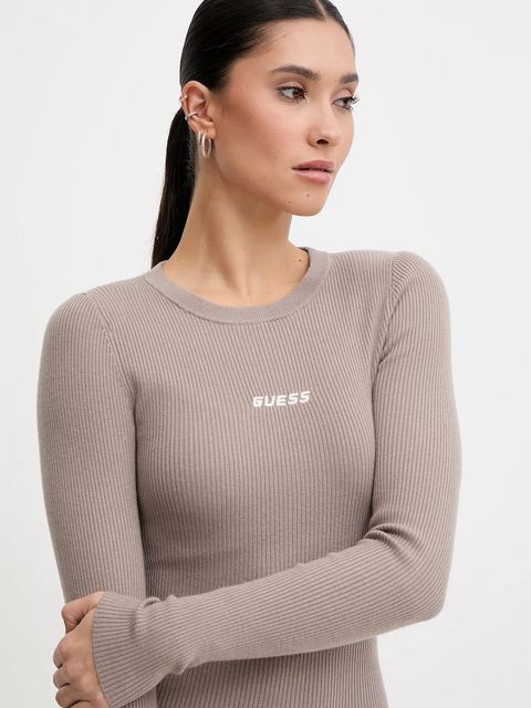 Guess sukienka FLAMINIA kolor beżowy maxi dopasowana V5BK02 Z3JD2