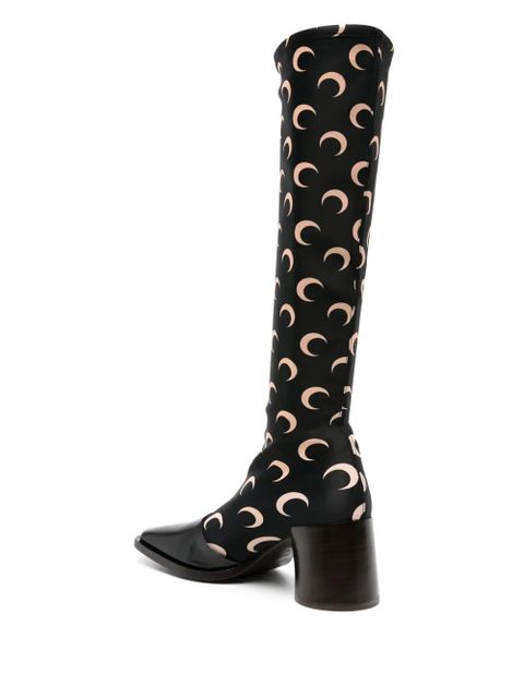 Marine Serre Regenerated jersey knee-high boots - Black