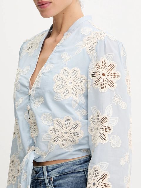 Guess koszula bawełniana HAZEL damska kolor niebieski relaxed ze stójką W5YH1B WHEO0